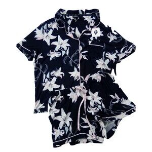 Jones New York Women's 2 pc Short Sleeve & Shorts Soft Floral Print Size Large
